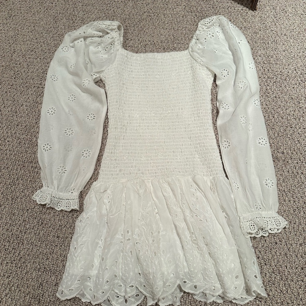 Charming White Kids Dress with Embroidered Sleeves